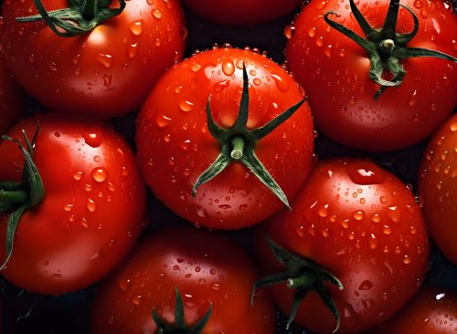 Overhead Shot of Tomatoes with visible Water Drops