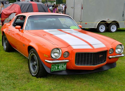 GRANBY QUEBEC CANADA 07 30 23: The second-generation Chevrolet Camaro Z-28 1970 is an American pony car that was produced by Chevrolet from 1970 through the 1981 model years.