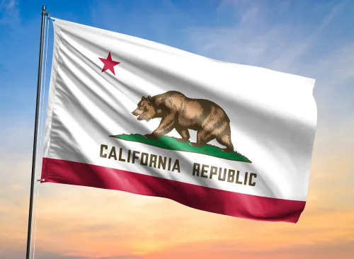 Flag of California waving flag on sunset view